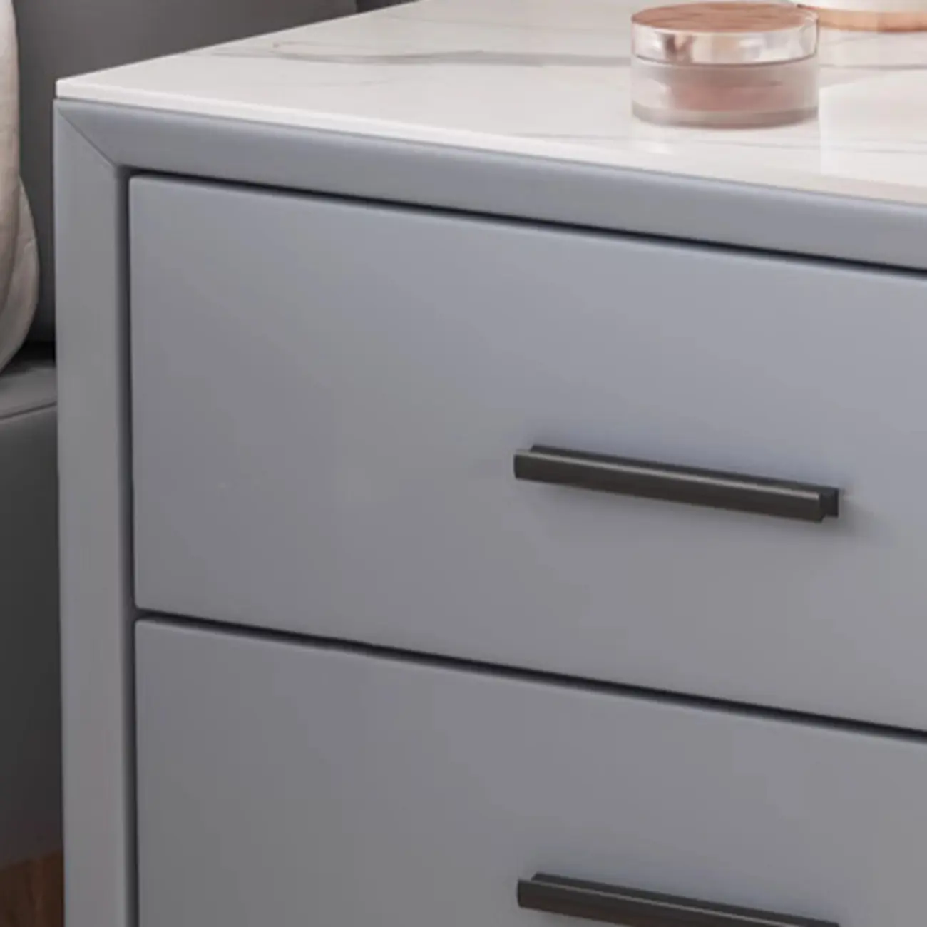 Modern white bedside table with two storage drawers | homeyfad