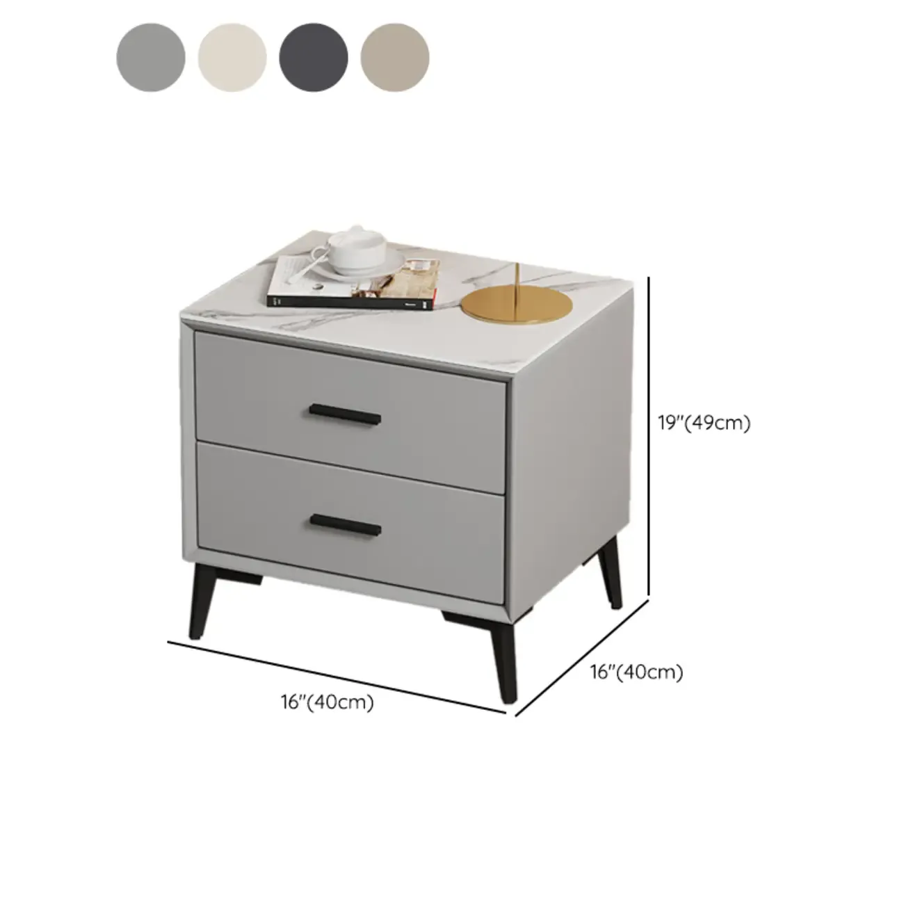 Modern white bedside table with two storage drawers