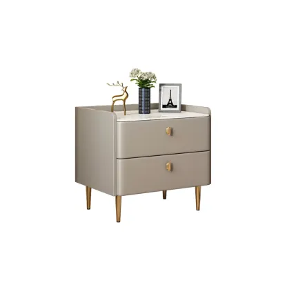 Modern Narrow Small Bedside Table Stone Top with Drawer Storage Image - 16