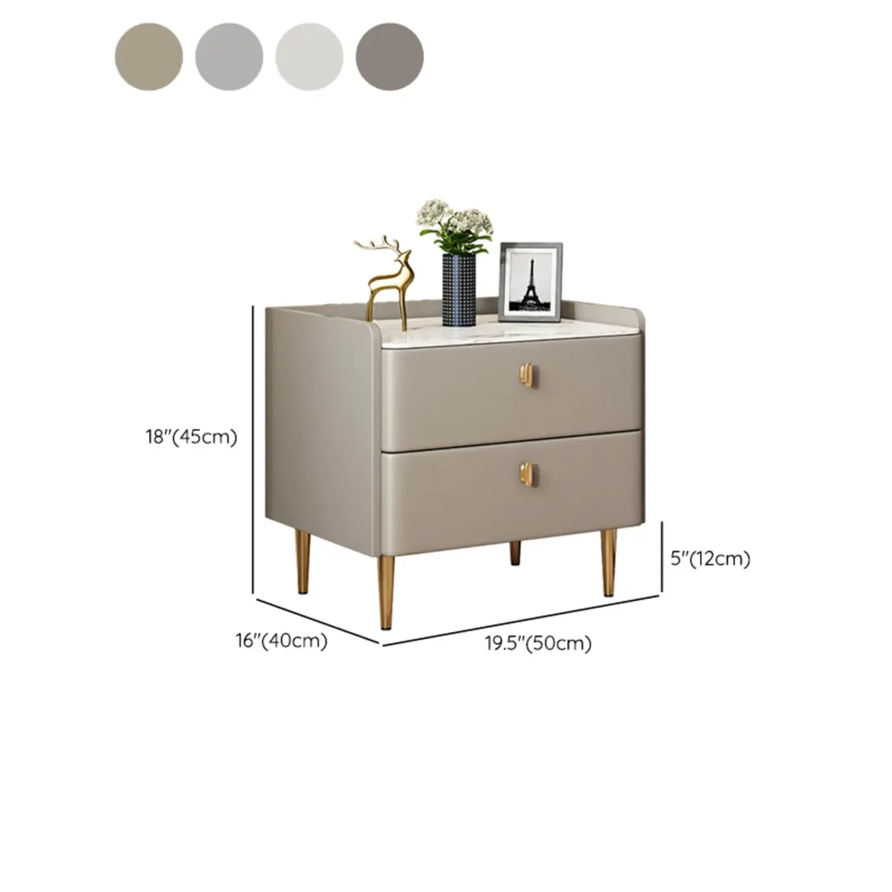 Modern Narrow Small Bedside Table Stone Top with Drawer Storage Image - 11