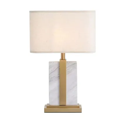 Plug-In Modern Beige and Gold Table Lamp for Bedroom Image - 3
