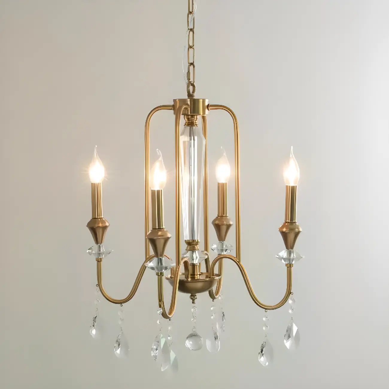 Mid-Century Modern Golden Sleek Candle Chandelier with Crystal Image - 7 | homeyfad