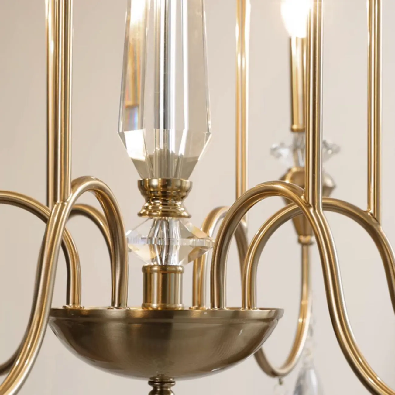 Mid-Century Modern Golden Sleek Candle Chandelier with Crystal Image - 9 | homeyfad