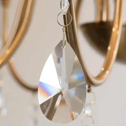 Mid-Century Modern Golden Sleek Candle Chandelier with Crystal Image - 11