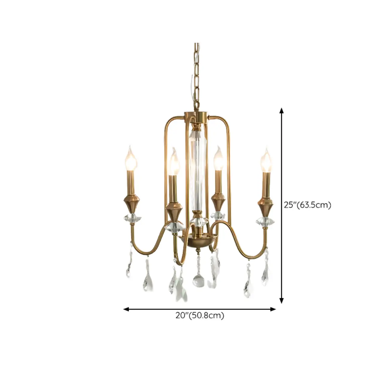 Mid-Century Modern Golden Sleek Candle Chandelier with Crystal #size