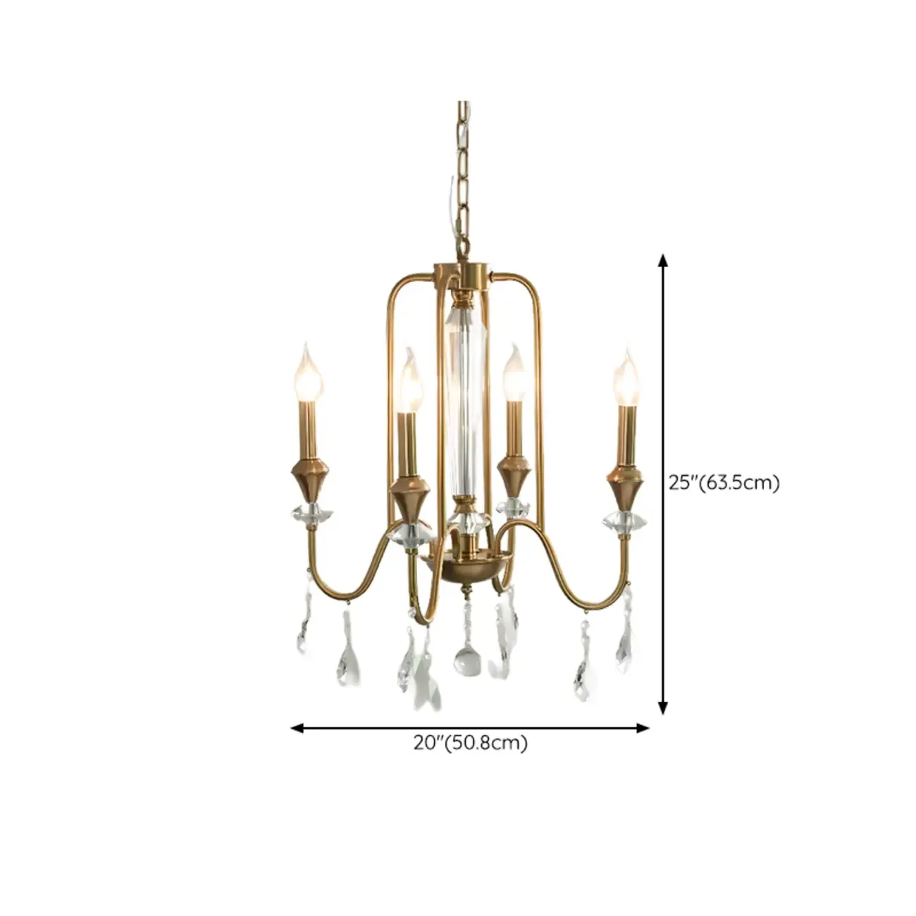 Mid-Century Modern Golden Sleek Candle Chandelier with Crystal #size