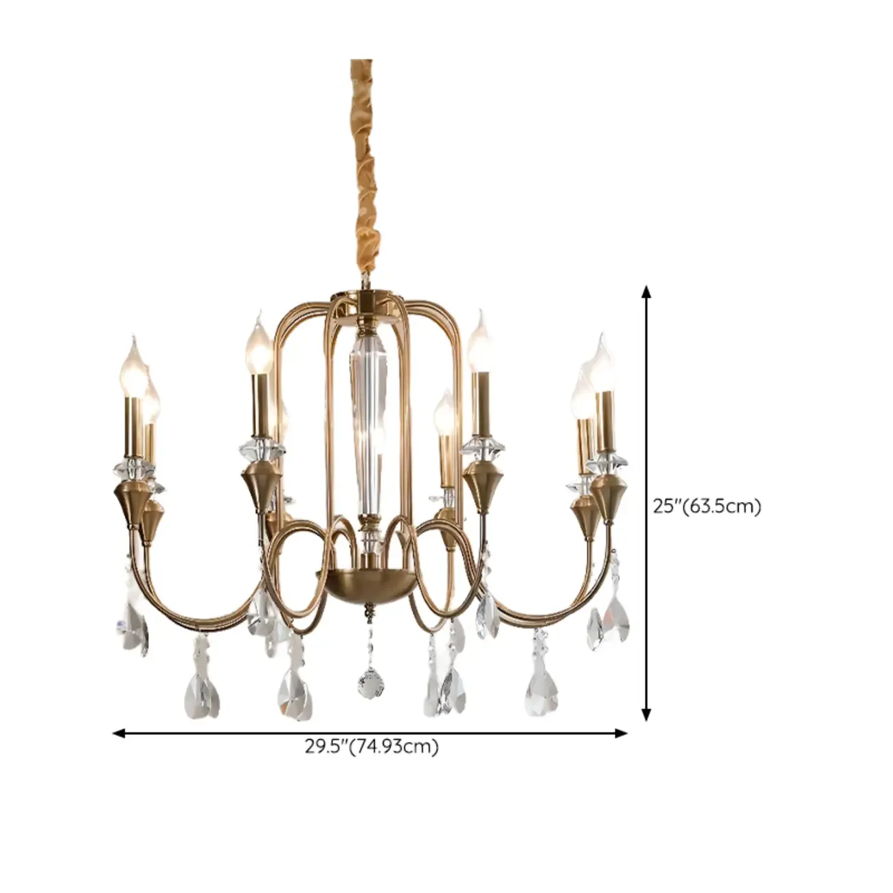 Mid-Century Modern Golden Sleek Candle Chandelier with Crystal Image - 15