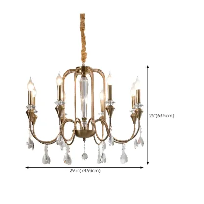 Mid-Century Modern Golden Sleek Candle Chandelier with Crystal Image - 15