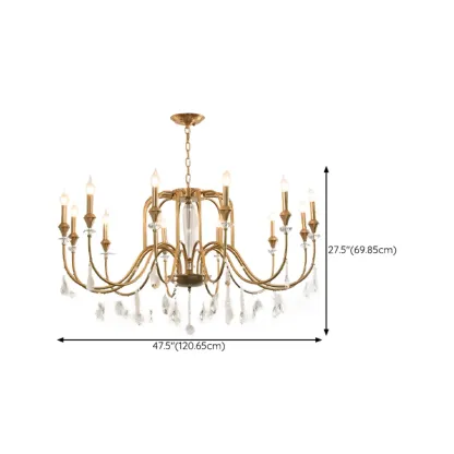 Mid-Century Modern Golden Sleek Candle Chandelier with Crystal Image - 17