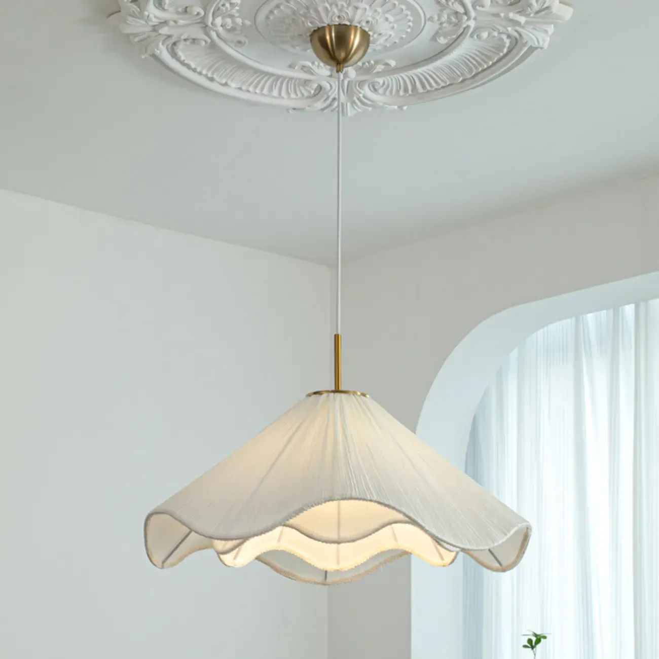Adjustable White Fabric Flower Pendant Light Fixture for Indoor  Image - 2