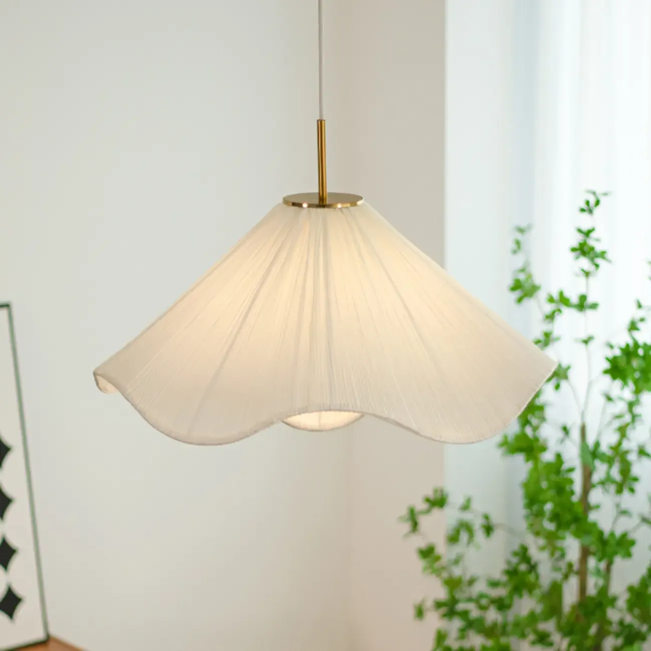 Adjustable White Fabric Flower Pendant Light Fixture for Indoor  Image - 4