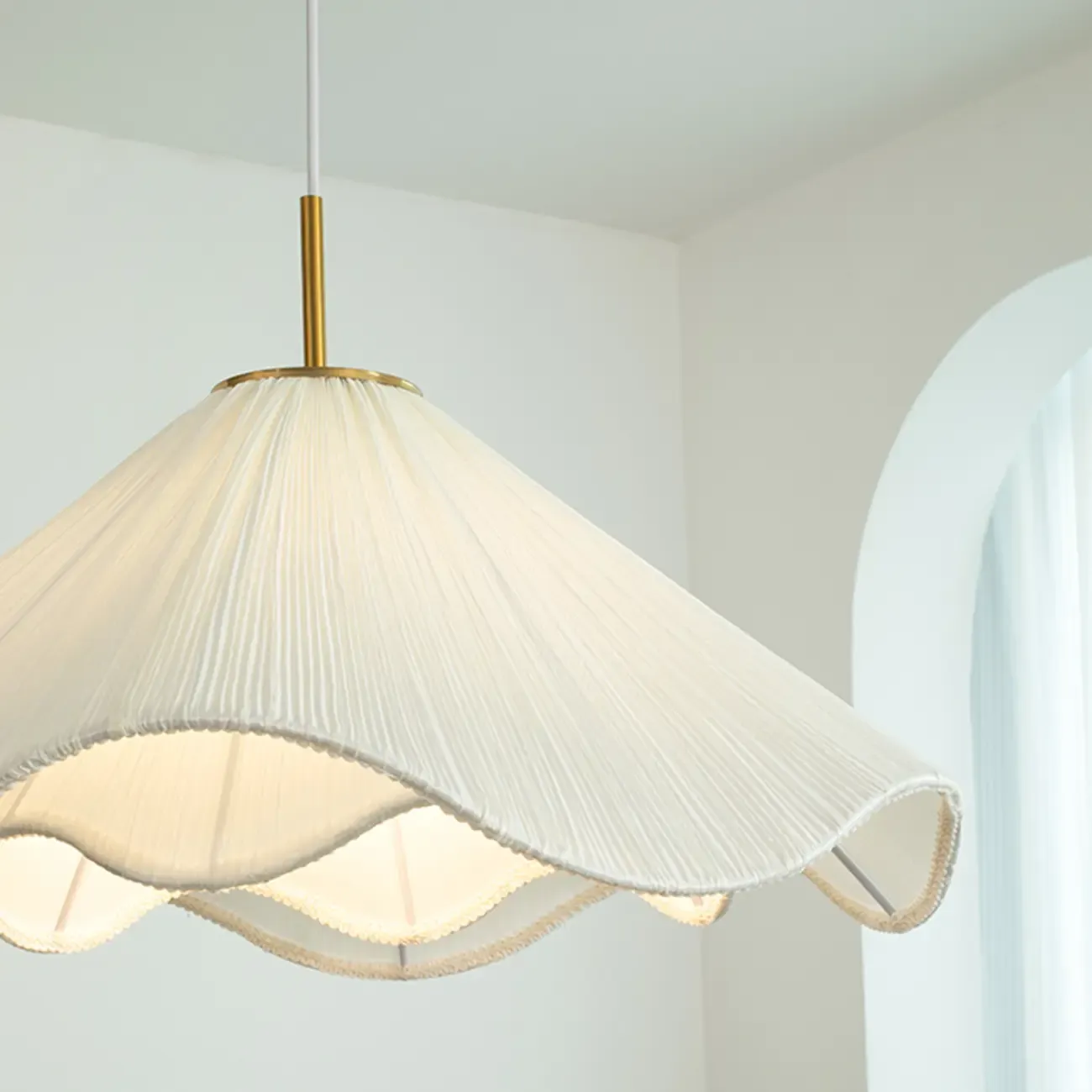 Adjustable White Fabric Flower Pendant Light Fixture for Indoor  Image - 5