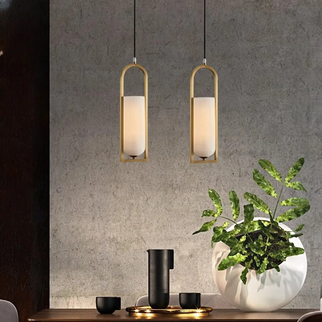 Exquisite Cylinder Gold Alabaster Hanging Pendant Light Image - 2 | homeyfad