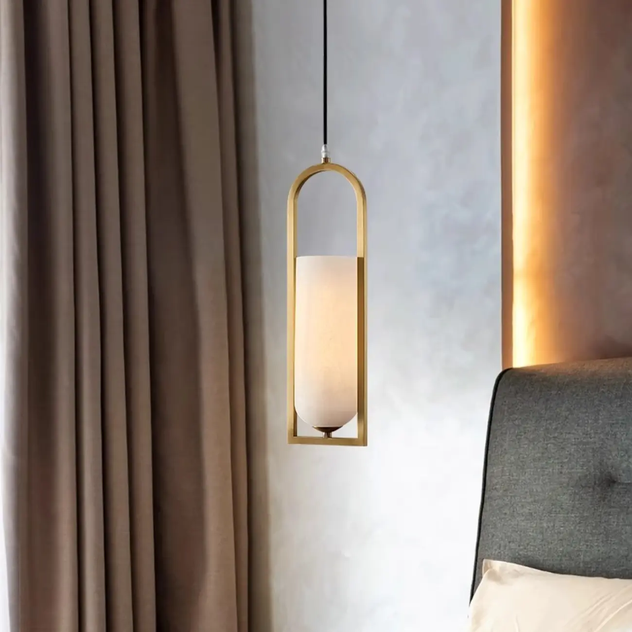 Exquisite Cylinder Gold Alabaster Hanging Pendant Light Image - 1 | homeyfad