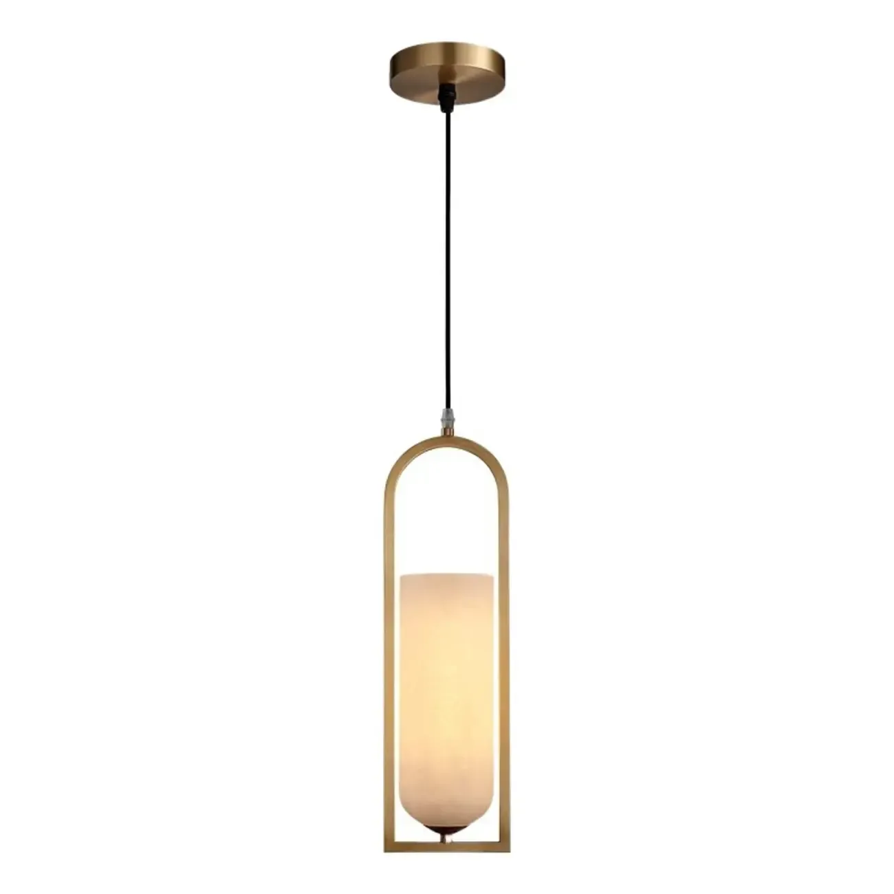 Exquisite Cylinder Gold Alabaster Hanging Pendant Light Image - 5