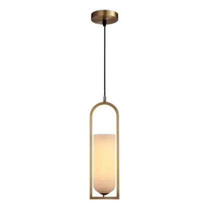 Exquisite Cylinder Gold Alabaster Hanging Pendant Light Image - 5