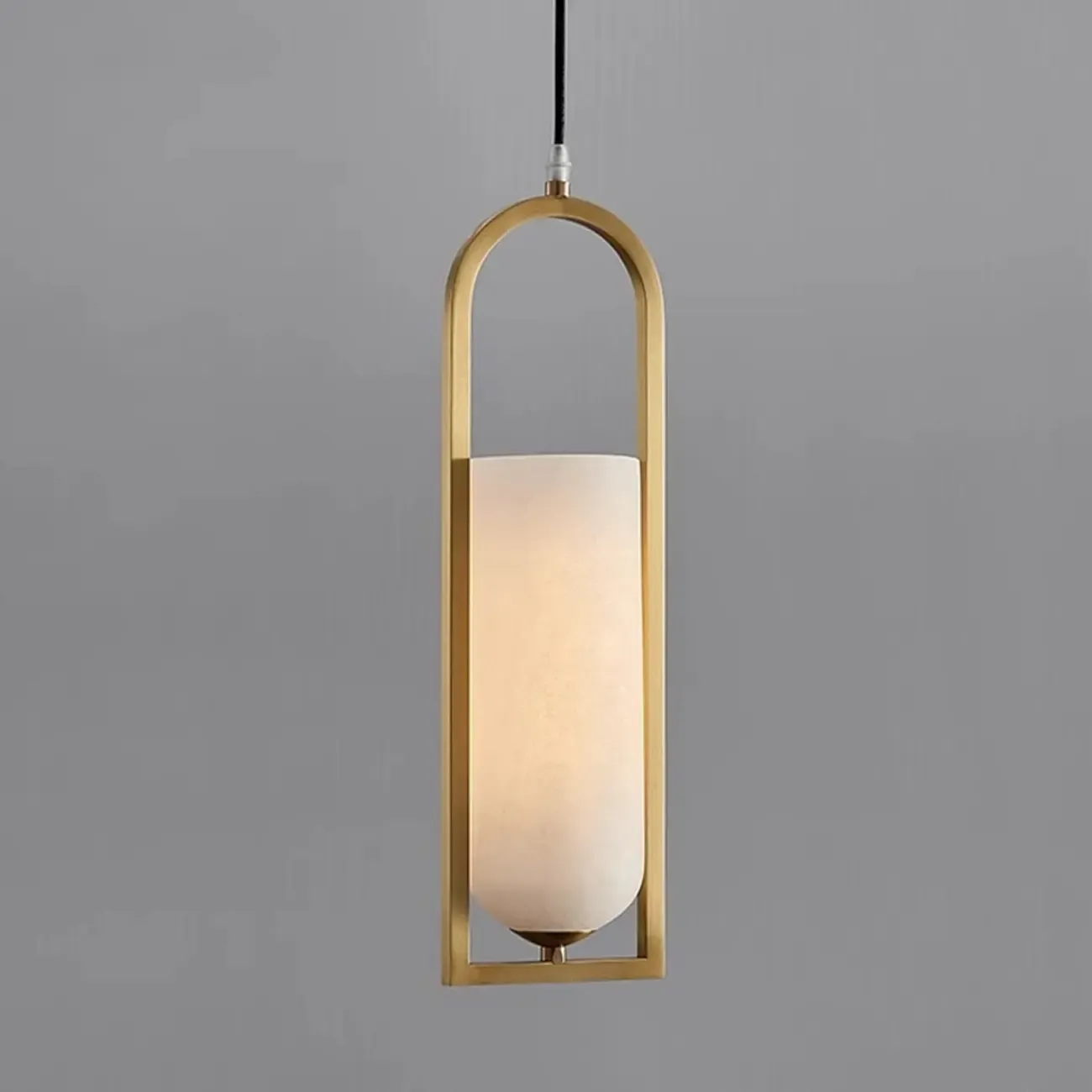 Exquisite Cylinder Gold Alabaster Hanging Pendant Light Image - 7