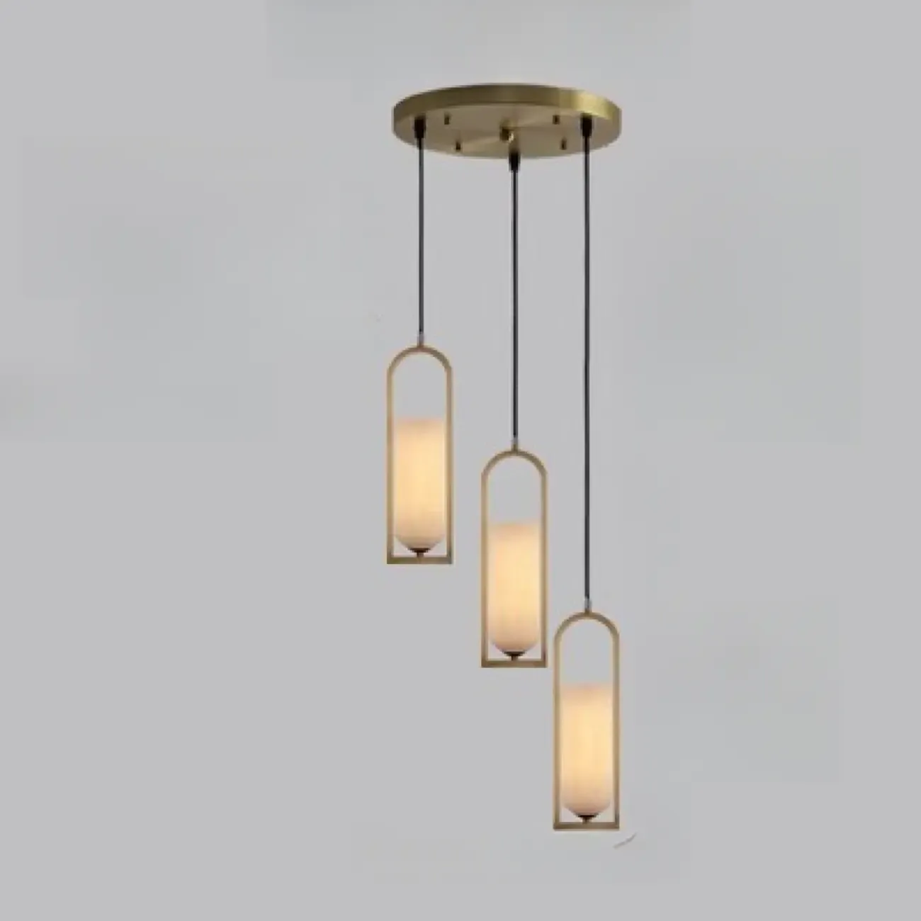 Exquisite Cylinder Gold Alabaster Hanging Pendant Light Image - 8