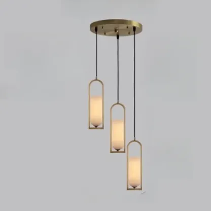 Exquisite Cylinder Gold Alabaster Hanging Pendant Light Image - 8