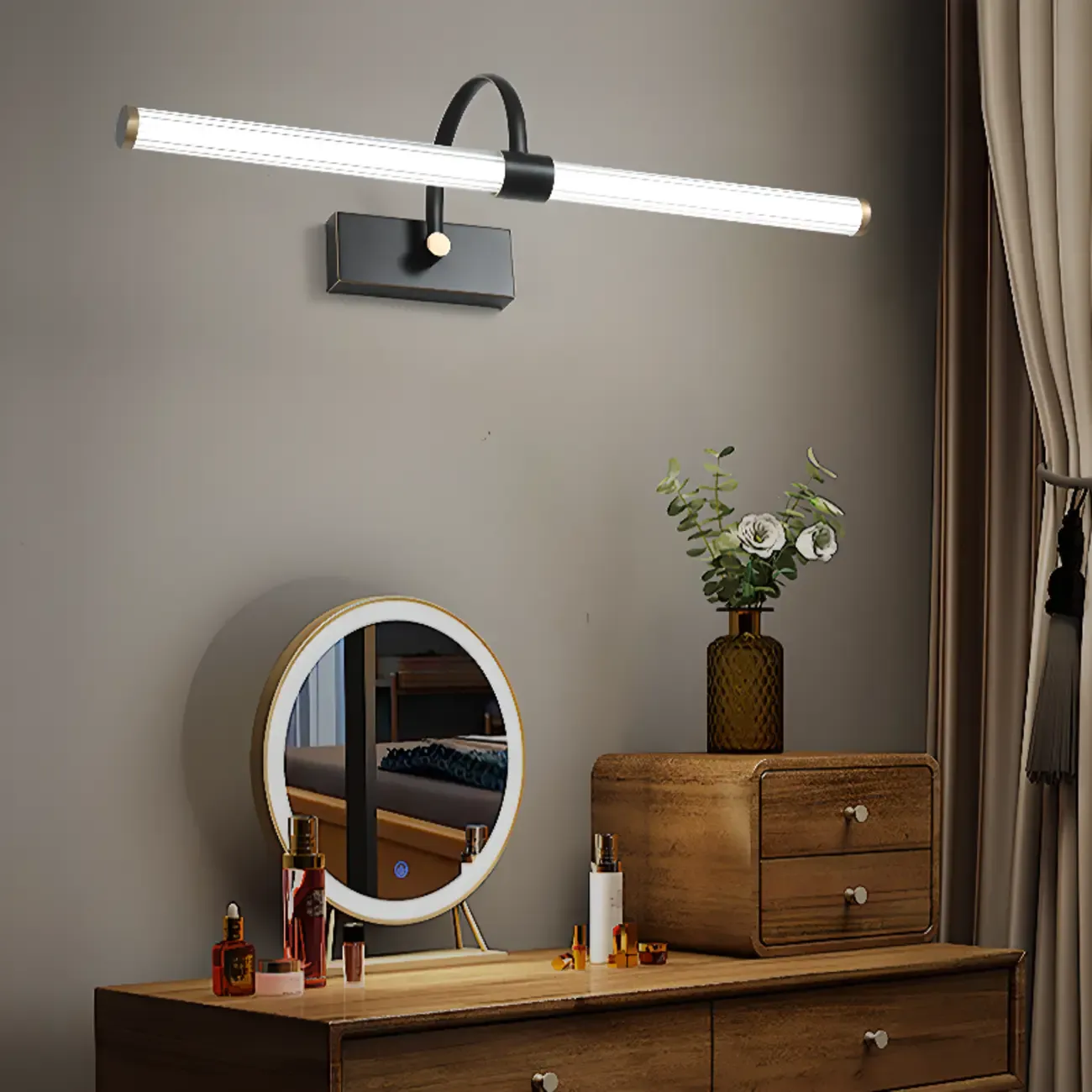 Modern Tube Vanity Light with Shade for Bathroom Image - 1