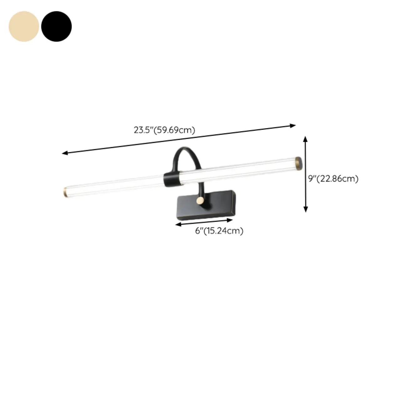 Modern Stright Tube Vanity Light Metal LED for Bathroom #size