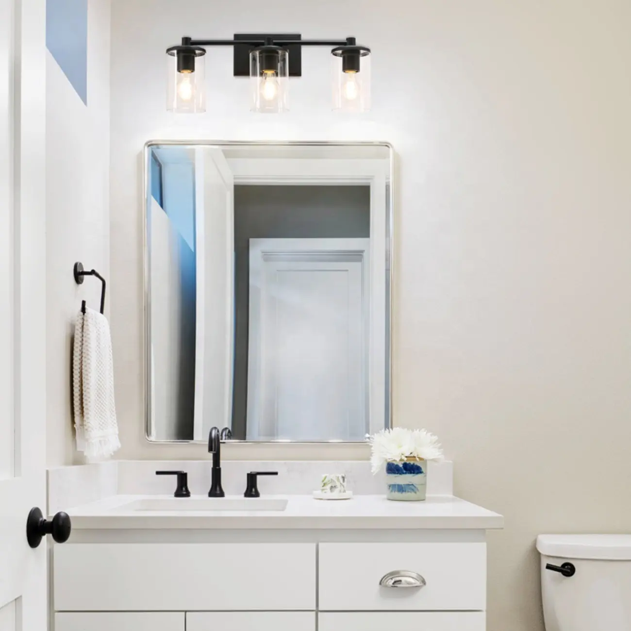 3-Light Black Clear Glass Cylinder Vanity Lights Image - 1 | homeyfad