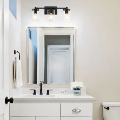 3-Light Black Clear Glass Cylinder Vanity Lights Image - 1