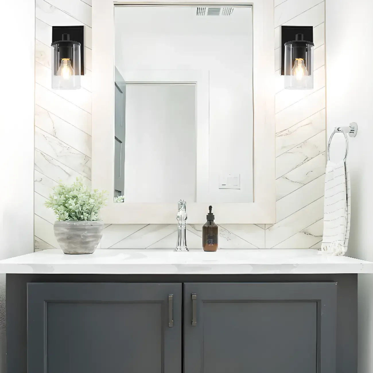 3-Light Black Clear Glass Cylinder Vanity Lights | HomeyFad