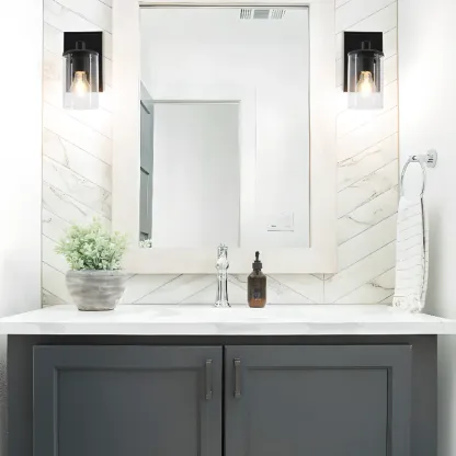 3-Light Black Clear Glass Cylinder Vanity Lights Image - 3