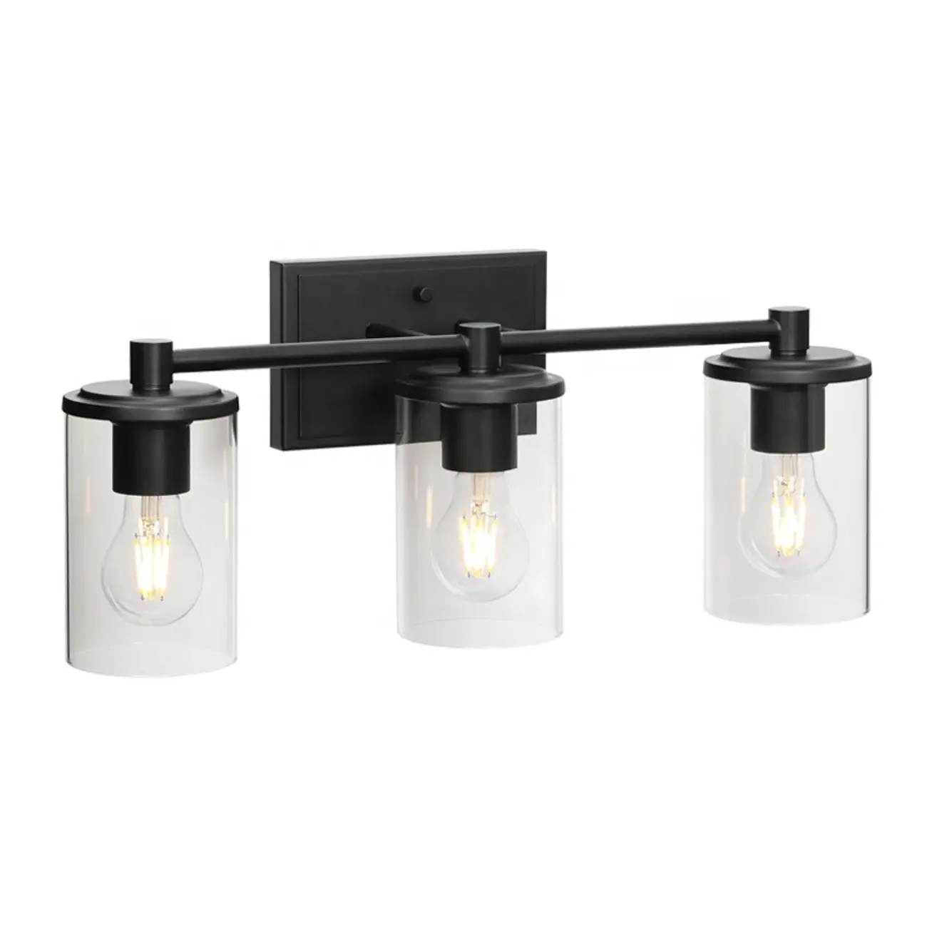 3-Light Black Clear Glass Cylinder Vanity Lights Image - 5 | homeyfad