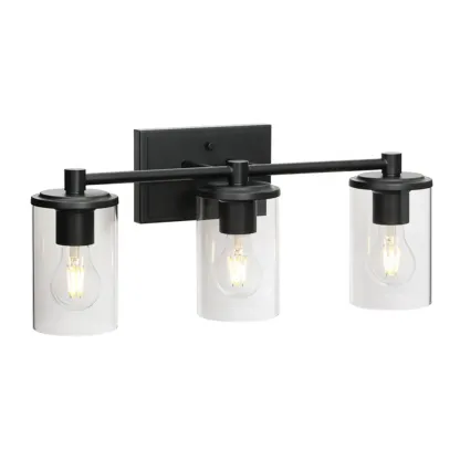 3-Light Black Clear Glass Cylinder Vanity Lights Image - 5