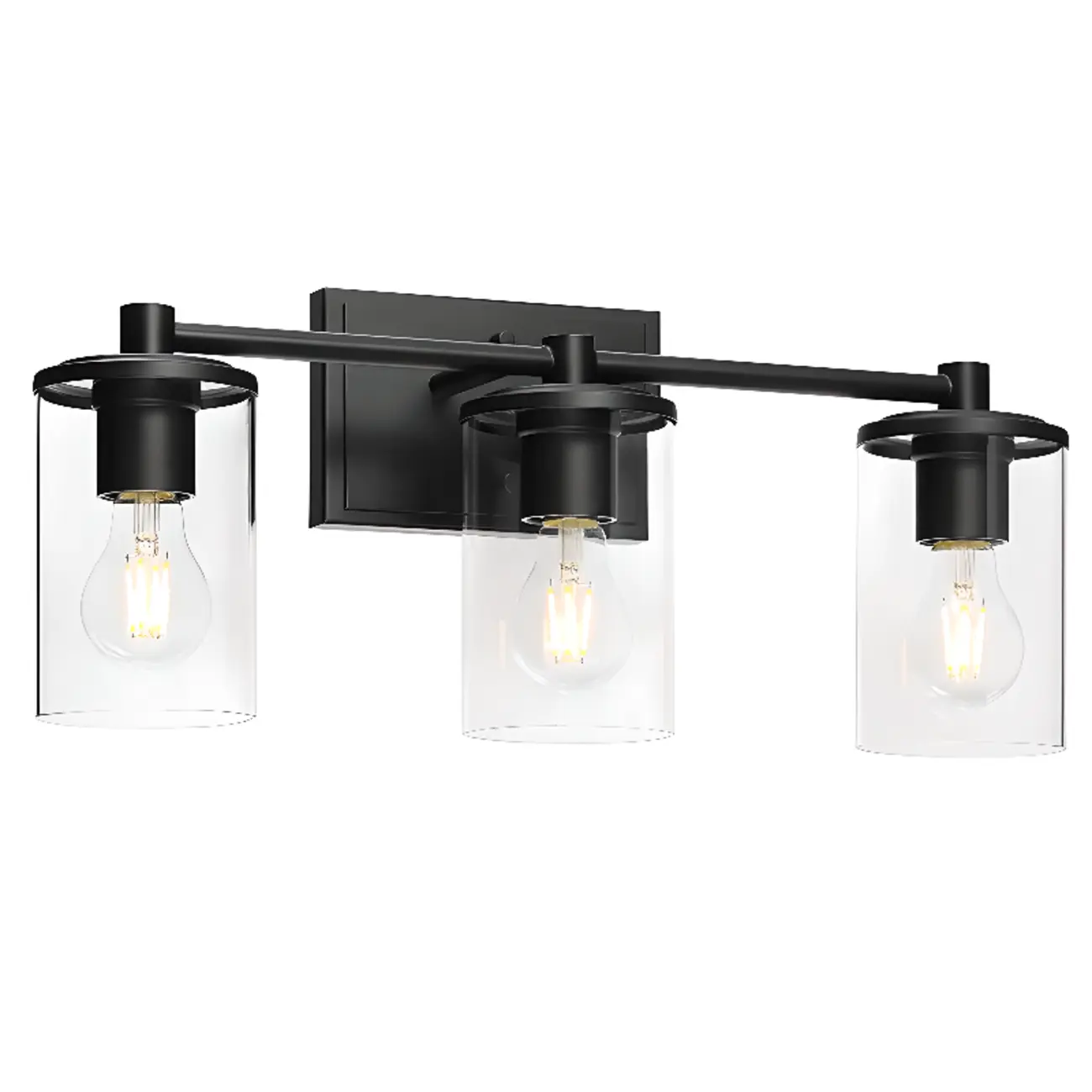 3-Light Black Clear Glass Cylinder Vanity Lights Image - 7 | homeyfad
