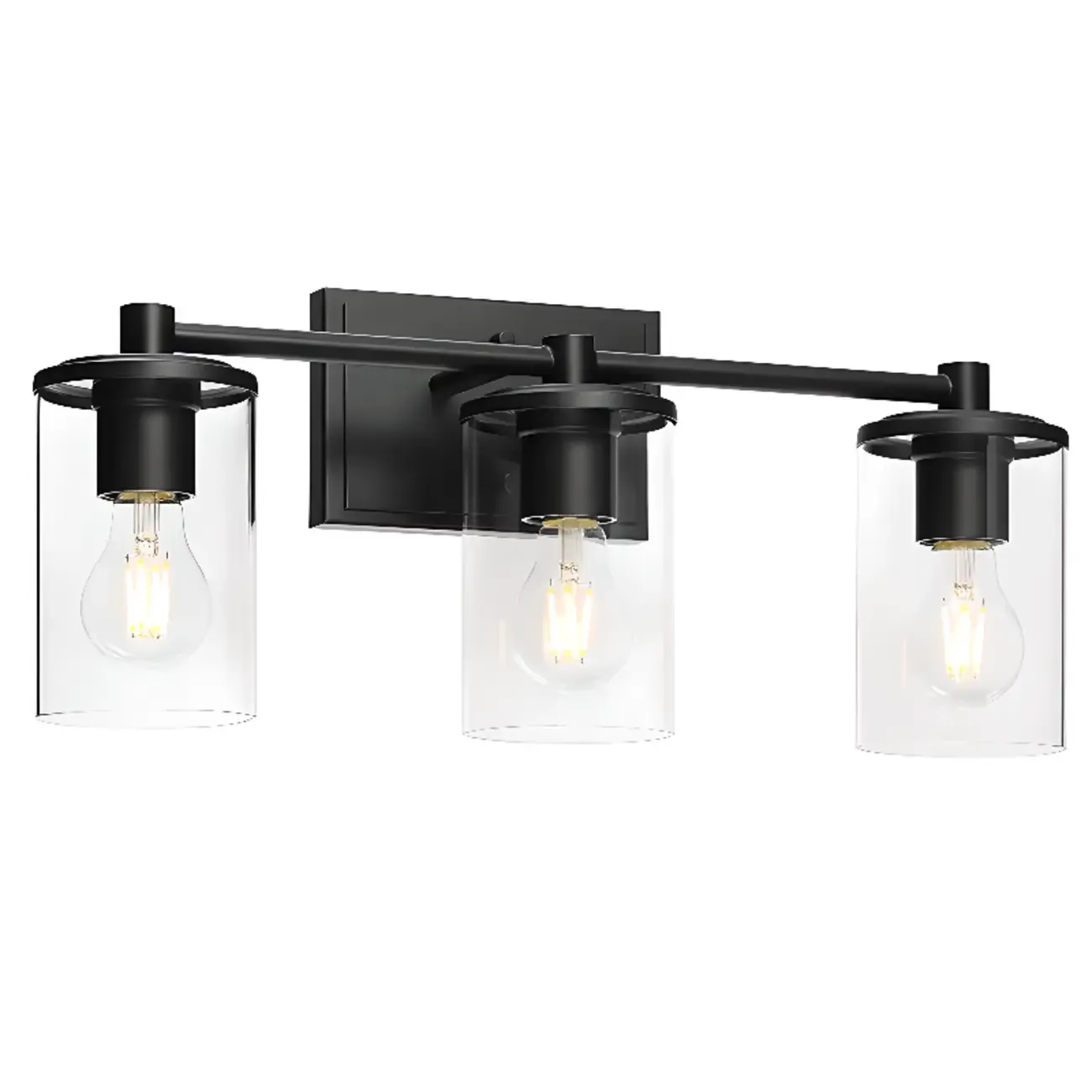 3-Light Black Clear Glass Cylinder Vanity Lights Image - 7