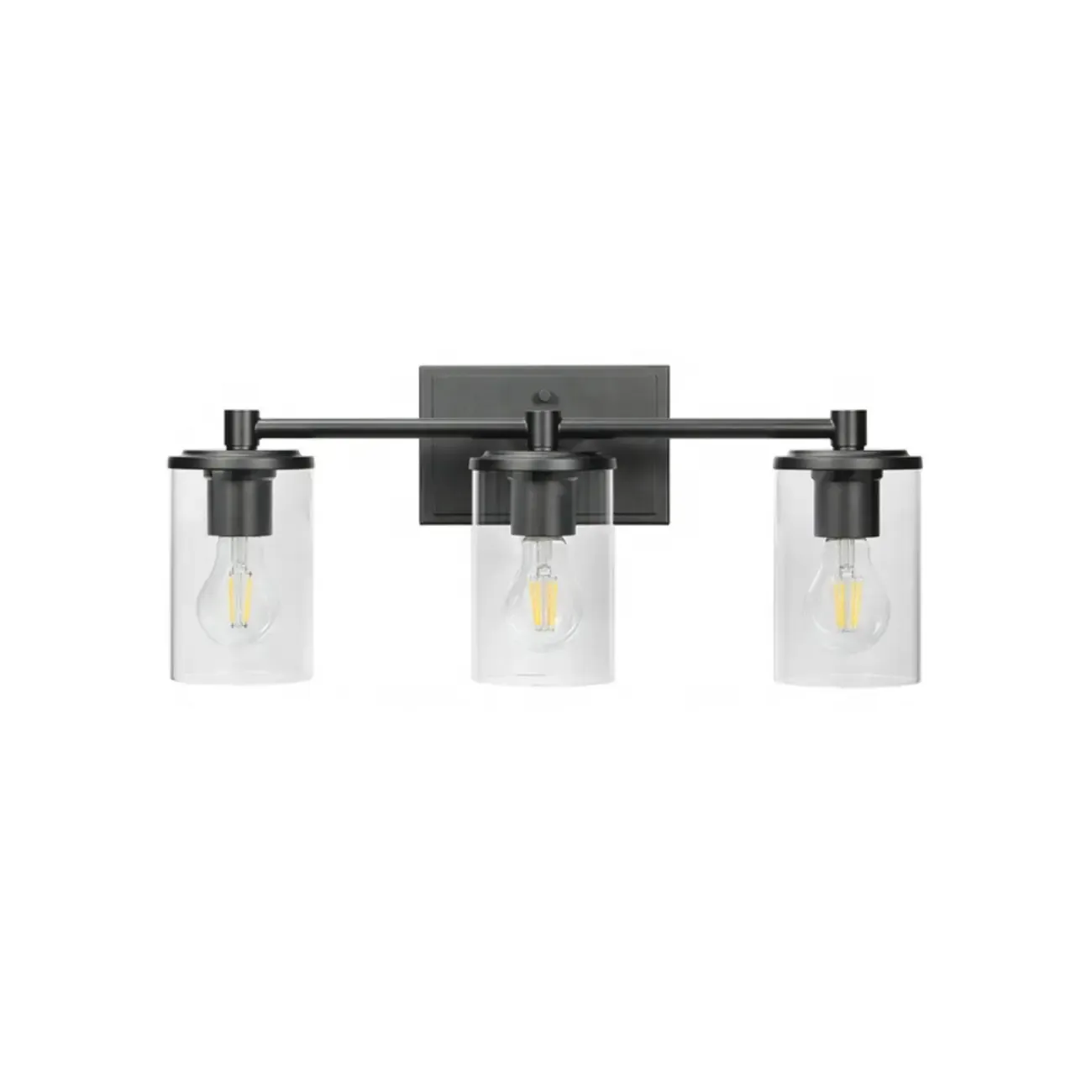 3-Light Black Clear Glass Cylinder Vanity Lights Image - 9
