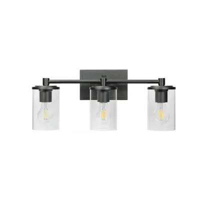 3-Light Black Clear Glass Cylinder Vanity Lights Image - 9