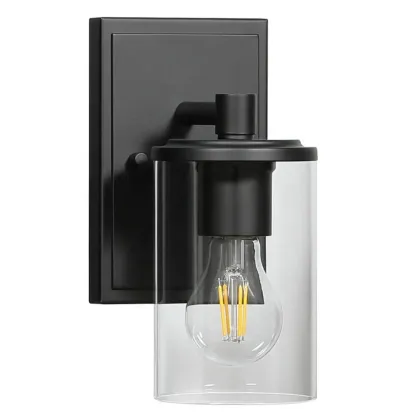 3-Light Black Clear Glass Cylinder Vanity Lights Image - 10