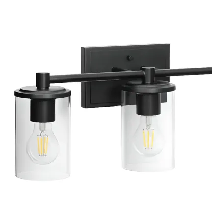 3-Light Black Clear Glass Cylinder Vanity Lights Image - 11