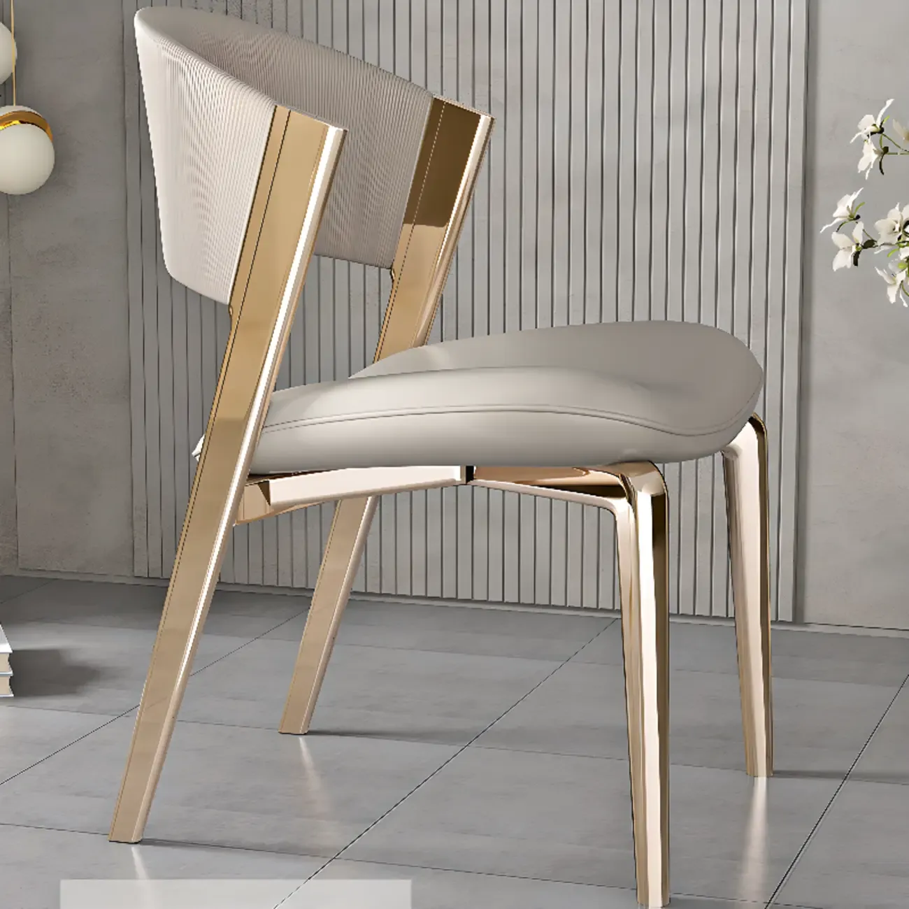 Glam Modern Low Back Faux Leather Dining Chair Image - 1
