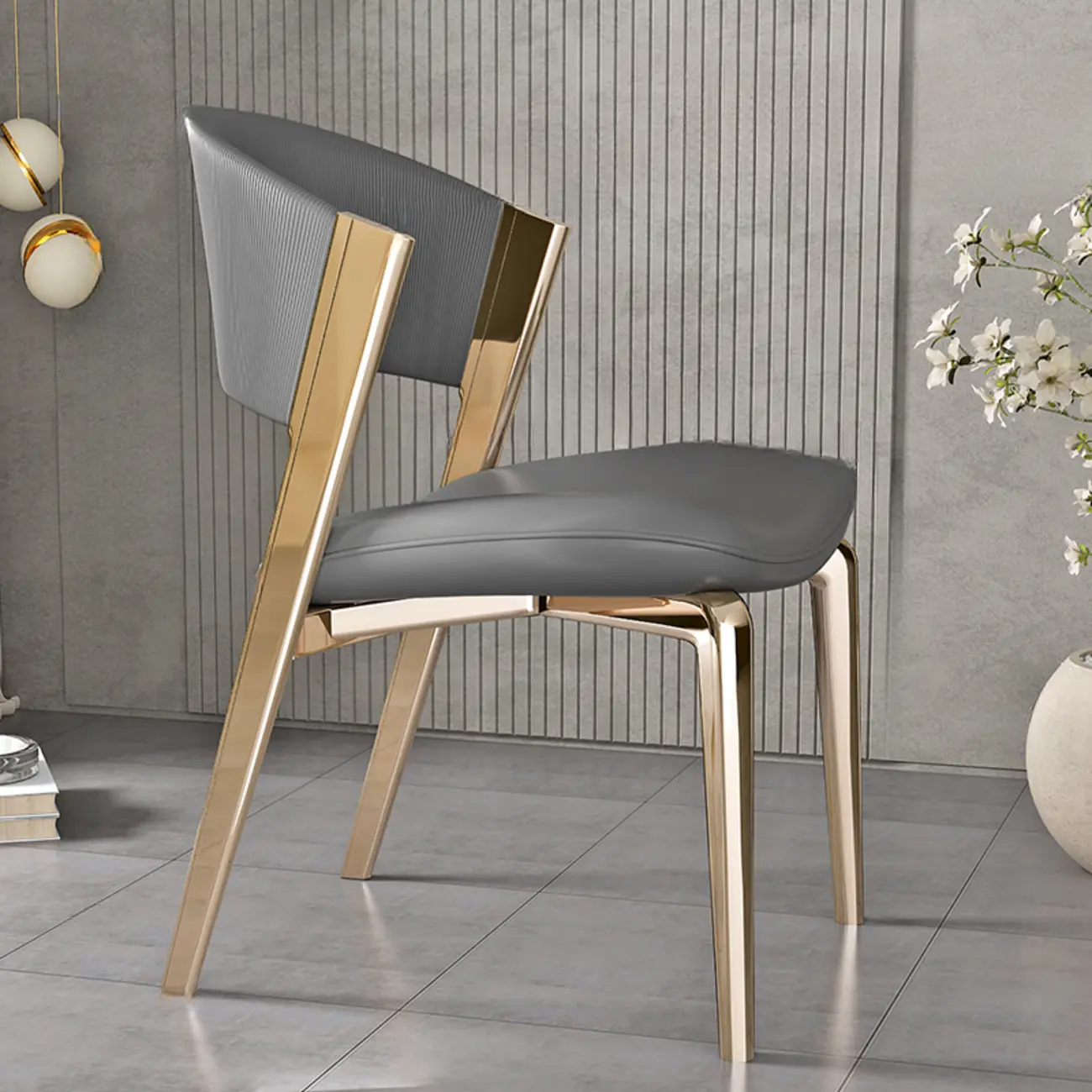 Glam Modern Low Back Faux Leather Dining Chair Image - 8 | homeyfad