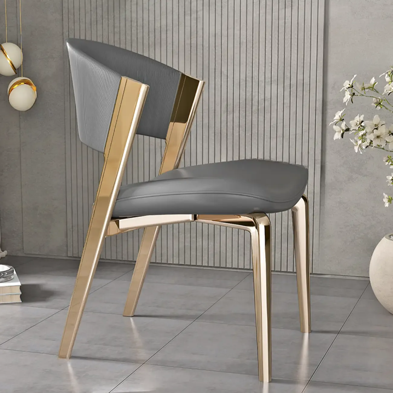 Glam Modern Low Back Faux Leather Dining Chair Image - 8