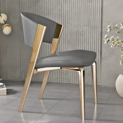 Glam Modern Low Back Faux Leather Dining Chair Image - 8