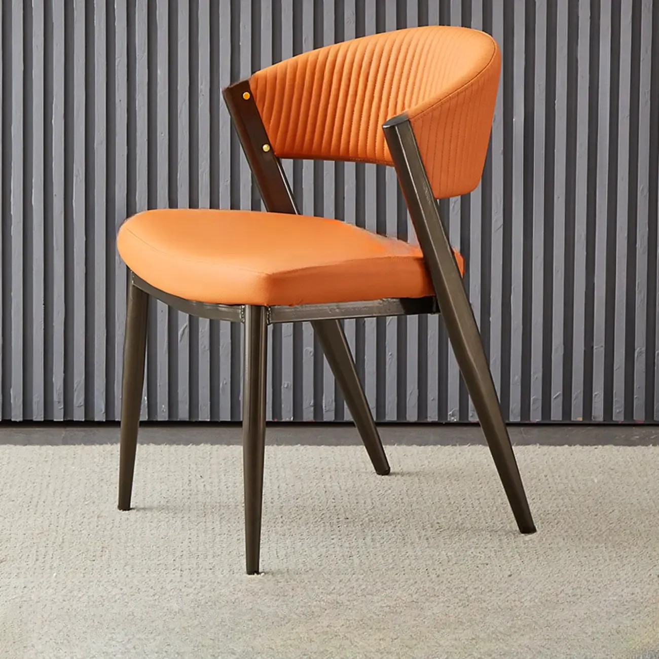 Glam Modern Low Back Faux Leather Dining Chair Image - 14