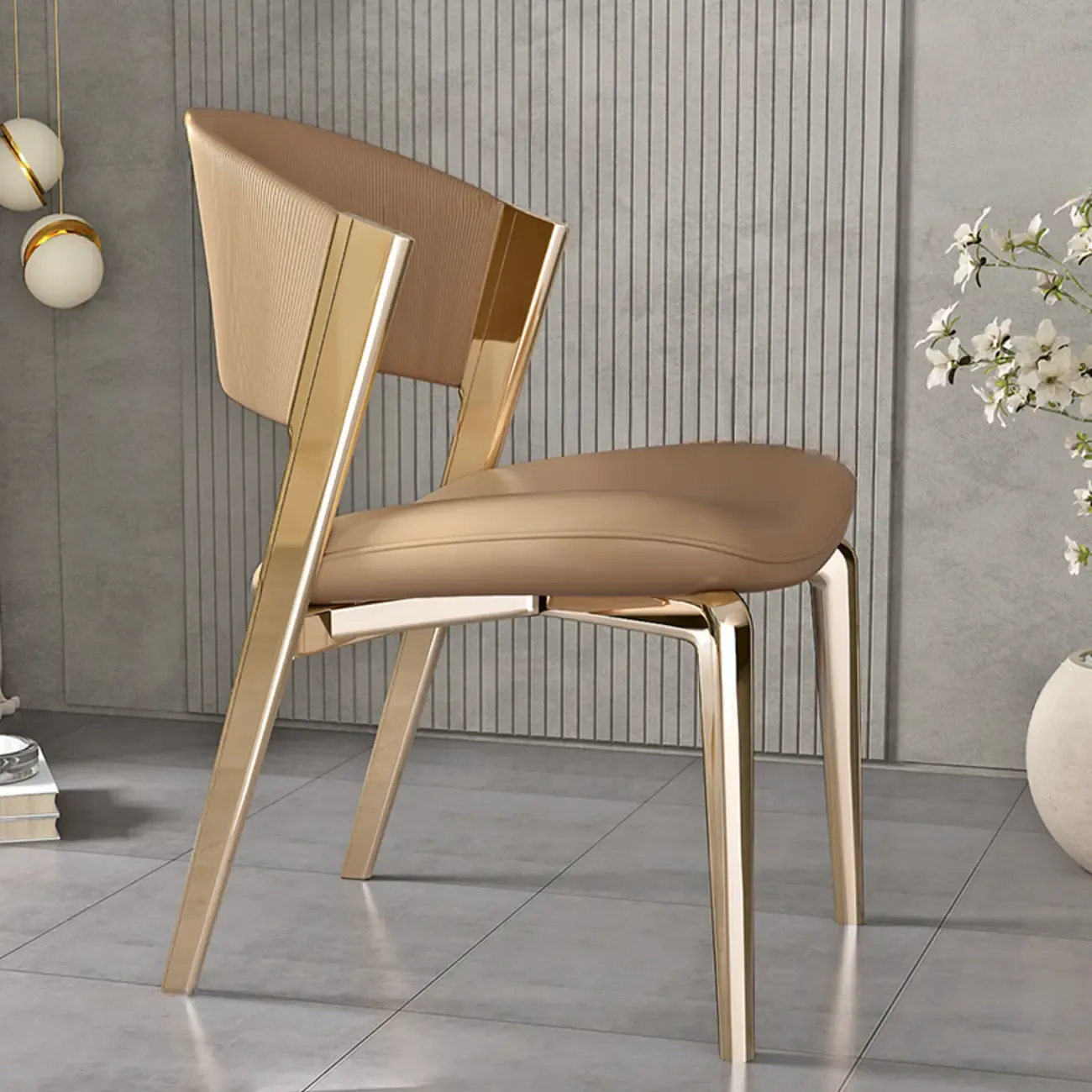 Glam Modern Low Back Faux Leather Dining Chair Image - 22