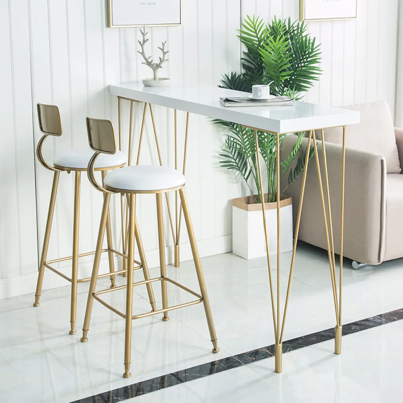 Sleek Counter Height Bar Table Wood Top Gold Base for Dining Image - 1 | homeyfad