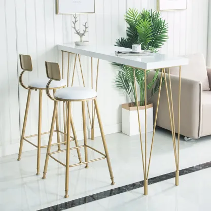 Sleek Counter Height Bar Table Wood Top Gold Base for Dining Image - 1