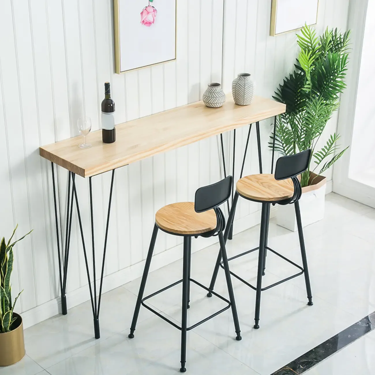 Sleek Counter Height Bar Table Wood Top Gold Base for Dining Image - 3