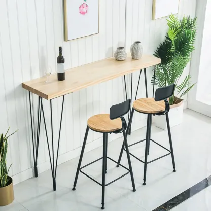 Sleek Counter Height Bar Table Wood Top Gold Base for Dining Image - 3