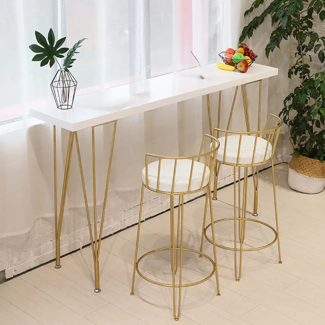 Sleek Counter Height Bar Table Wood Top Gold Base for Dining Image - 4 | homeyfad