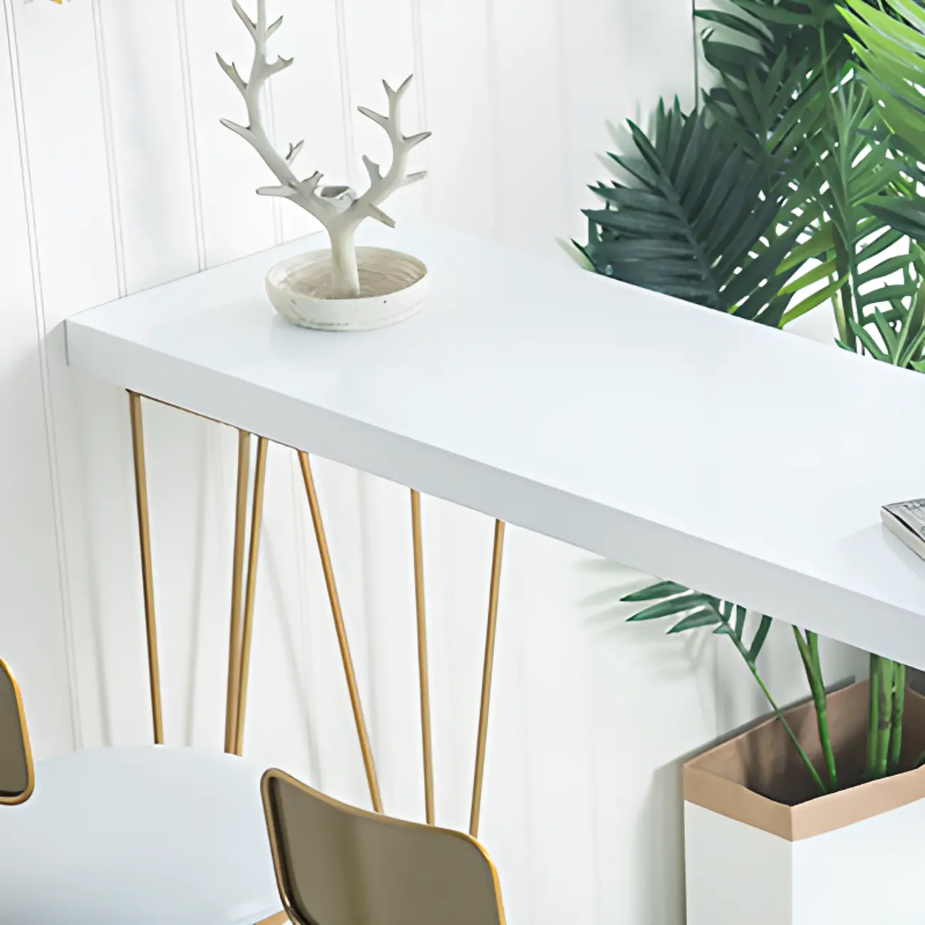 Sleek Counter Height Bar Table Wood Top Gold Base for Dining Image - 6 | homeyfad