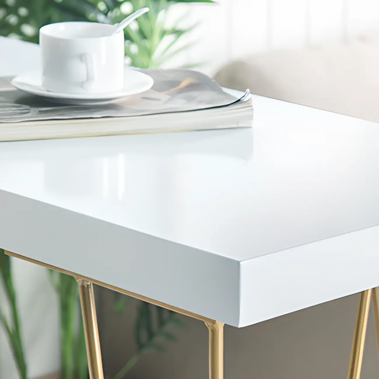 Sleek Counter Height Bar Table Wood Top Gold Base for Dining Image - 7